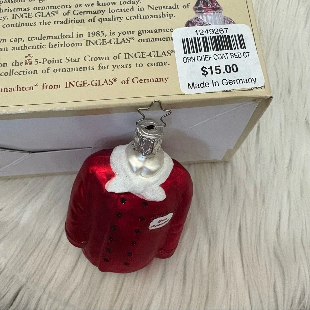 Inge-Glass Red Bon Apetit Chef’s Coat Glass Ornament